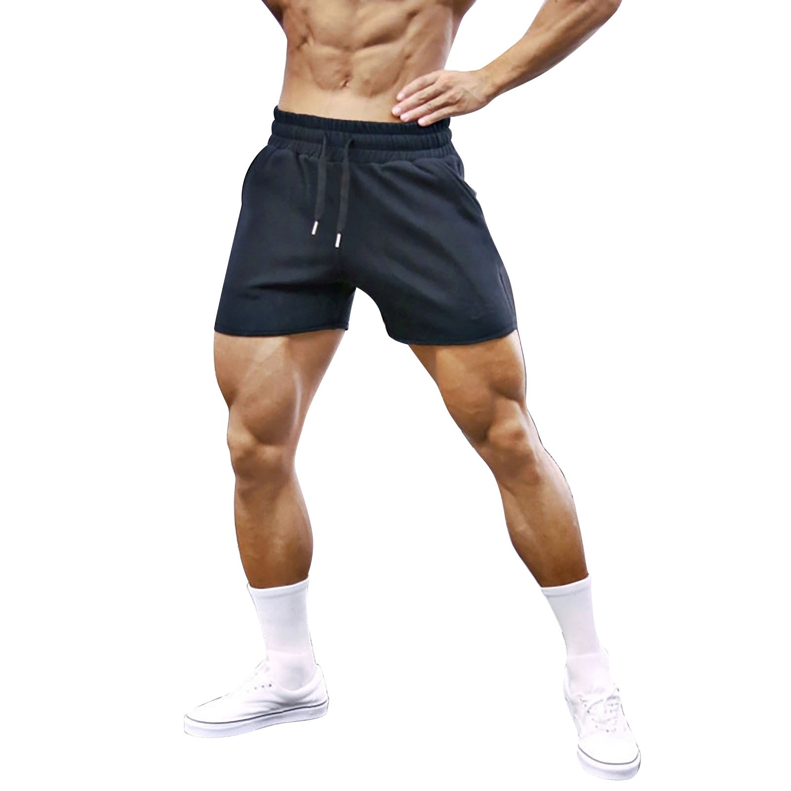 thumbnail image 1 of Pantalones cortos elásticos de entrenamiento para sentadillas para hombre - Algodón, color liso, tallas M-XXXL, estilo playero/casual, fácil cuidado, 1 of 5